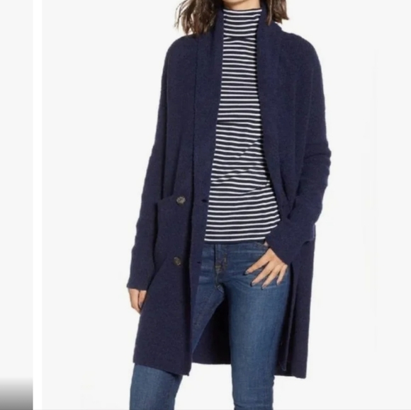 J. Crew Navy Long Double-Breasted Cardigan Sweater size S - Picture 1 of 13